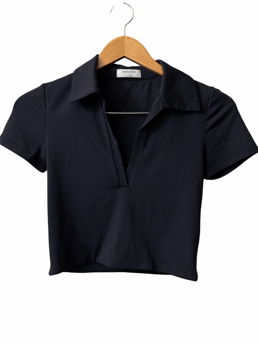 NWOT Ariztia Babaton Contour Polo Short Sleeve Top Black Size Small